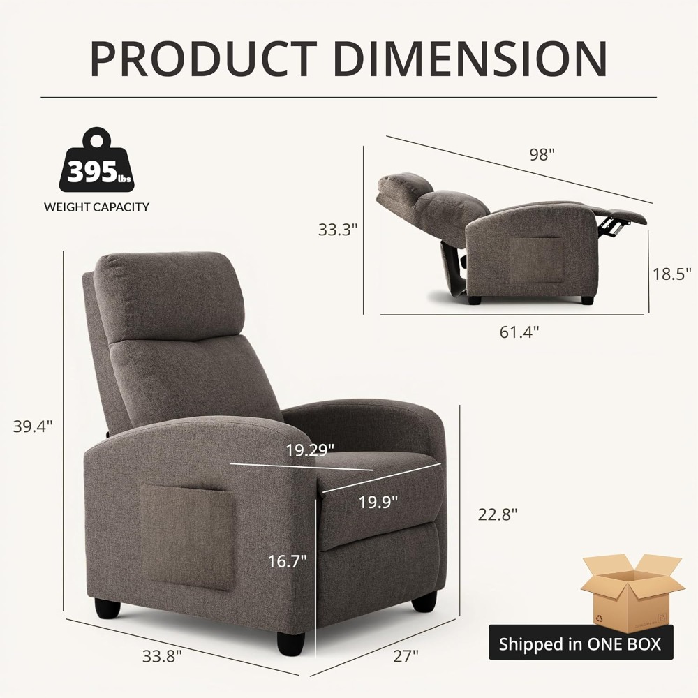 Home Cinema Recliner Chairs - Modern Manuel İtmeli Yatar Koltuk, Ayarlanabilir