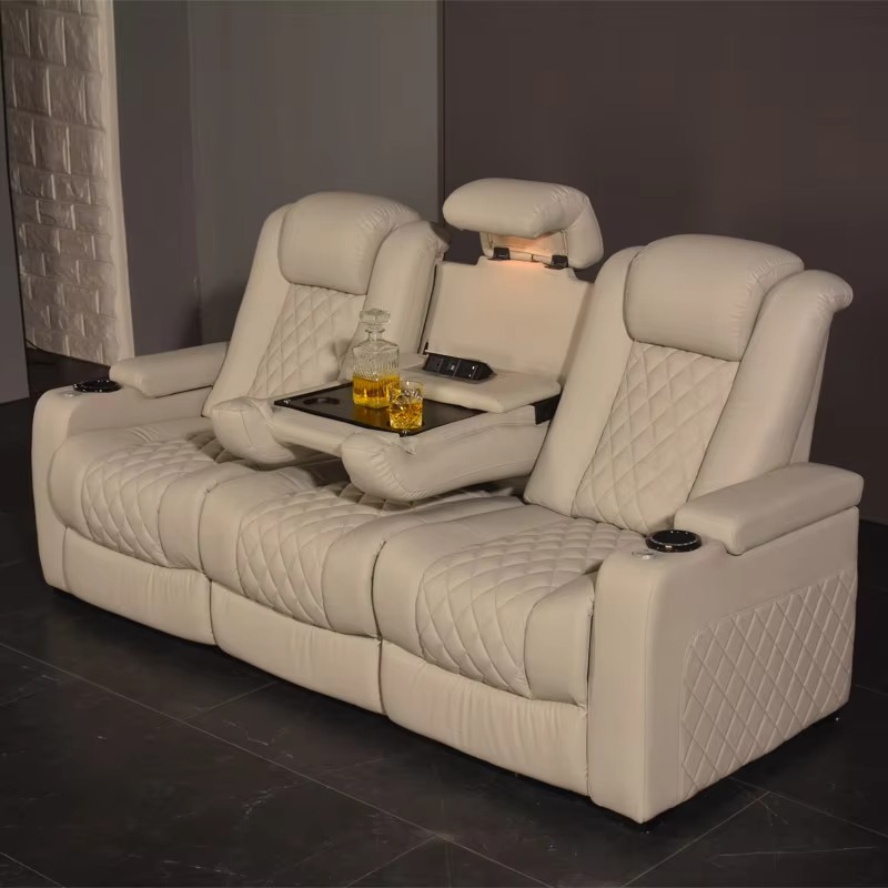 Home Cinema Recliner Chairs - Beyaz Renkli 3 Kişilik Elektrikli Sinema