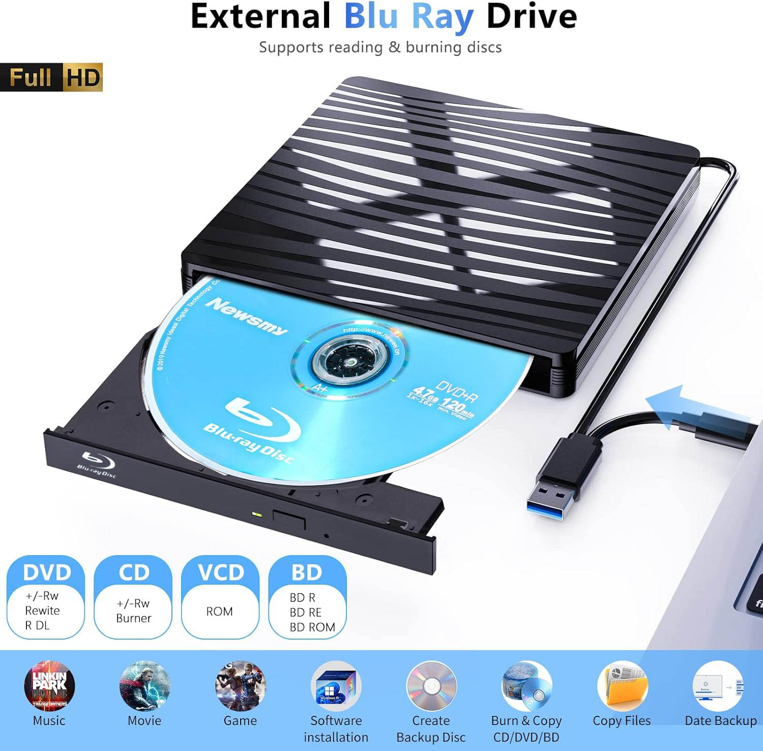 Blu Ray Disc Player - Dizüstü Bilgisayarlar için USB3.0 Harici Blu-ray